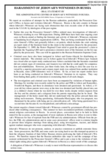 Harassment Of Jehovah's Witnesses In Russia