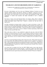 Statement on Tolerance and Non-discrimination in Tajikistan