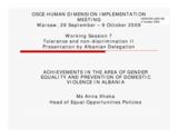 Contribution - 'Achievements in the Area of Gender Equality and Prevention of Domestic Violence in Albania'