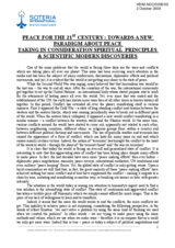 Written contribution - Peace for the 21st Century: Towards a New Paradigm about Peace Taking in Consideration Spiritual Principles and Scientific Modern Discoveires