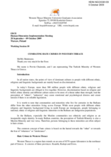 Statement on Combating Hate Crimes in Western Thrace