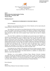 FREEDOM OF EXPRESSION IN WESTERN THRACE