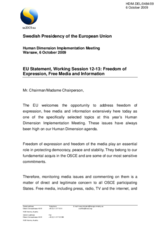 EU Statement on Freedom of Expression, Free Media and Information (referring to Working Sessions 12 and 13)
