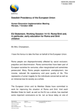 EU Statement on Roma/Sinti and, in particular, early education for Roma and Sinti children (referring to Working Sessions 14 and 15)