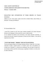 EDUCATION AND INTEGRATION OF ROMA MINORS IN ITALIAN SCHOOLS