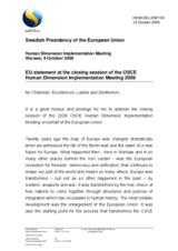 EU statement at the closing session of the OSCE Human Dimension Implementation Meeting 2009