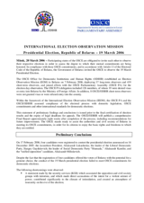 Belarus, Presidential Election, 19 March 2006: Preliminary Statement