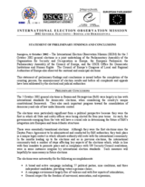 Bosnia and Herzegovina, General Elections, 5 October 2002: Preliminary Statement Bosnia and Herzegovina, General Elections, 5 October 2002: Preliminary Statement