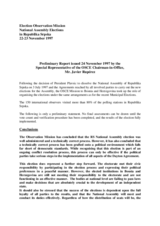 Republika Srpska/Bosnia and Herzegovina, National Assembly Election, 22-23 November 1997: Preliminary Statement Republika Srpska/Bosnia and Herzegovina, National Assembly Election, 22-23 November 1997: Preliminary Statement