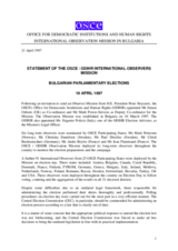 Preliminary Statement on Parliamentary Elections in Bulgaria, 19 April 1997