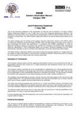 Hungary, Parliamentary Elections, First Round, 10 May 1998: Preliminary Statement