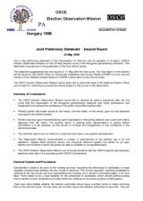 Hungary, Parliamentary Elections, Second Round, 24 May 1998: Preliminary Statement