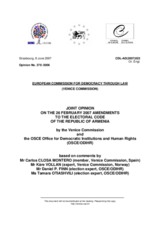 Armenia: Joint Opinion on the 26 February 2007 Amendments to the Election Code Armenia: Joint Opinion on the 26 February 2007 Amendments to the Election Code
