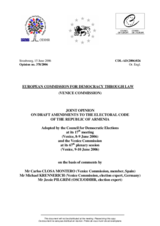 Armenia: Joint Opinion on Draft Amendments to the Election Code Armenia: Joint Opinion on Draft Amendments to the Election Code