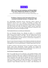 Armenia, Presidential Election, 22 September 1996: Preliminary Statement Armenia, Presidential Election, 22 September 1996: Preliminary Statement