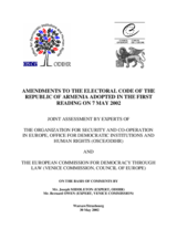 Armenia: Assessment of Amendments to the Election Code Armenia: Assessment of Amendments to the Election Code