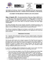 Former Yugoslav Republic of Macedonia, Parliamentary Elections, 15 September 2002: Preliminary Statement