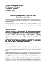 Moldova, Parliamentary Elections, 22 March 1998: Preliminary Statement