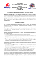 Romania, Parliamentary and Presidential Elections, 26 November and 10 December 2000: Preliminary Statement