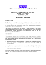 Serbia, Repeat Presidential Election, First Round, 7 December 1997: Preliminary Statement Serbia, Repeat Presidential Election, First Round, 7 December 1997: Preliminary Statement