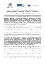 Tajikistan, Parliamentary Elections, 28 February 2010: Preliminary Statement
