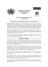 Parliamentary Elections, 27 February 2000: Preliminary Statement