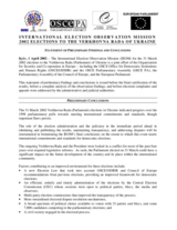 Ukraine, Parliamentary Elections, 31 March 2002: Preliminary Statement Ukraine, Parliamentary Elections, 31 March 2002: Preliminary Statement