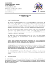 Tajikistan, Presidential Election, 6 November 2006: Interim Report No. 1