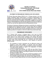 Tajikistan, Parliamentary Elections, First Round, 27 February 2005: Preliminary Statement