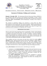 Serbia, Presidential Election, Repeat Voting, 8 December 2002: Preliminary Statement Serbia, Presidential Election, Repeat Voting, 8 December 2002: Preliminary Statement