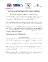 Armenia, Parliamentary Elections, 12 May 2007: Preliminary Statement