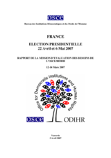 France, Election Presidentielle, 22 avril et 6 mai 2007 : Rapport de la Mission d’évaluation des besoins de L’OSCE/BIDDH