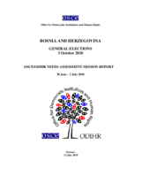 Bosnia and Herzegovina, General Elections, 3 October 2010: Needs Assessment Mission Report