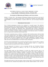 Kyrgyzstan, Parliamentary Elections, 10 October 2010: Preliminary Statement