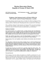 Ukraine, Parliamentary Elections, 29 March 1998: Preliminary Statement Ukraine, Parliamentary Elections, 29 March 1998: Preliminary Statement
