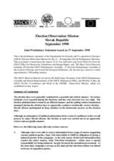 Slovakia, Parliamentary Elections, 25-26 September 1998: Preliminary Statement