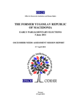 Former Yugoslav Republic of Macedonia, Early Parliamentary Elections, 5 June 2011: Needs Assessment Mission Report