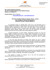 The Role of Political Parties in Western Thrace - Greece and the Right of Political Participation of WESTERN THRACE TURKISH MINORITY