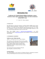 OSCE Conference for National Human Rights Institutions (ombuds institutions, human rights commissions, institutes and other mechanisms) in the OSCE area:  Info note and hotel information
