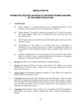 OSCE Parliamentary Assembly Resolution on Promoting Policies on Equality between Women and Men of the Roma Population