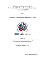Conference on 20 Years of Poland in the Council of Europe: Address by Ambassador Janez Lenarčič Conference on 20 Years of Poland in the Council of Europe: Address by Ambassador Janez Lenarčič