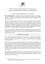 Latvia, Early Parliamentary Elections, 17 September 2011: Preliminary Statement