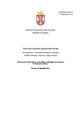 OSCE Human Dimension Implementation Meeting Working session 2: Fundamental freedoms I:  Freedom of thought, conscience, religion or belief