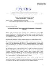 Intervention on behalf of the European Federation of Centres for Research and Information on Sectarianism (FECRIS)