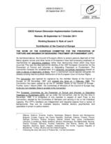 The Work of the European Committee for the Prevention of Torture and Inhuman or Degrading Treatment or Punishment (CPT)