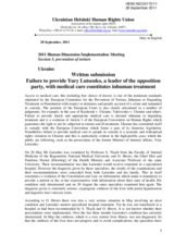 Failure to provide Yury Lutsenko, a leader of the opposition party, with medical care constitutes inhuman treatment