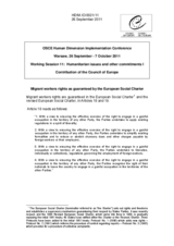 Migrant workers rights as guaranteed by the European Social Charter