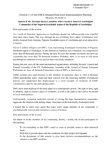 Speech of Mr. Rovshan Rzayev, member of the executive board of Azerbaijani Community of the Nagorno Karabakh region of the Republic of Azerbaijan