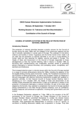 Council of Europe Activities in the Field of Protection of National Minorities