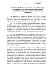 Remarks by Mrs. Madina Jarbussynova, Ambassador-at-Large of Kazakhstan at the Closing reinforced plenary session of the 2011 Human Dimension Implementation Meeting
